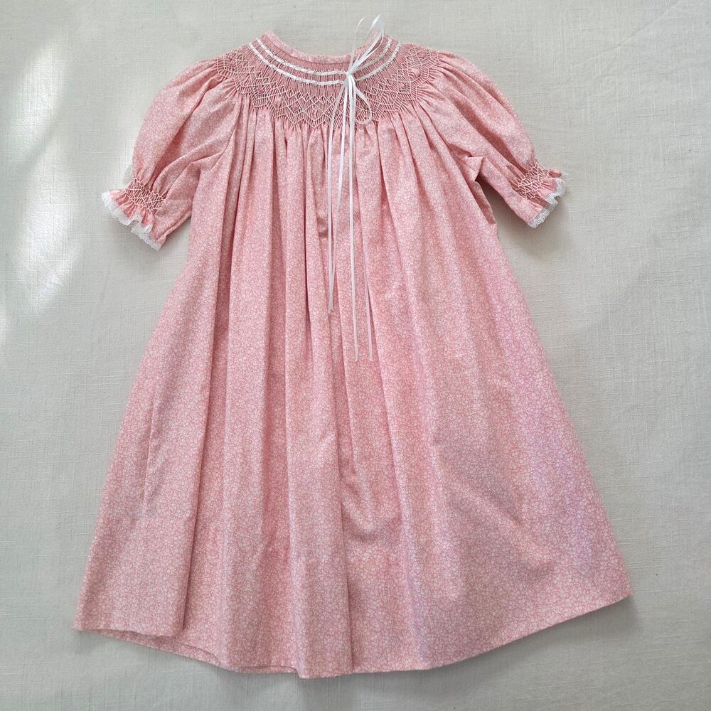 Vintage Smocked Pink Floral Heirloom Dress 4t/5